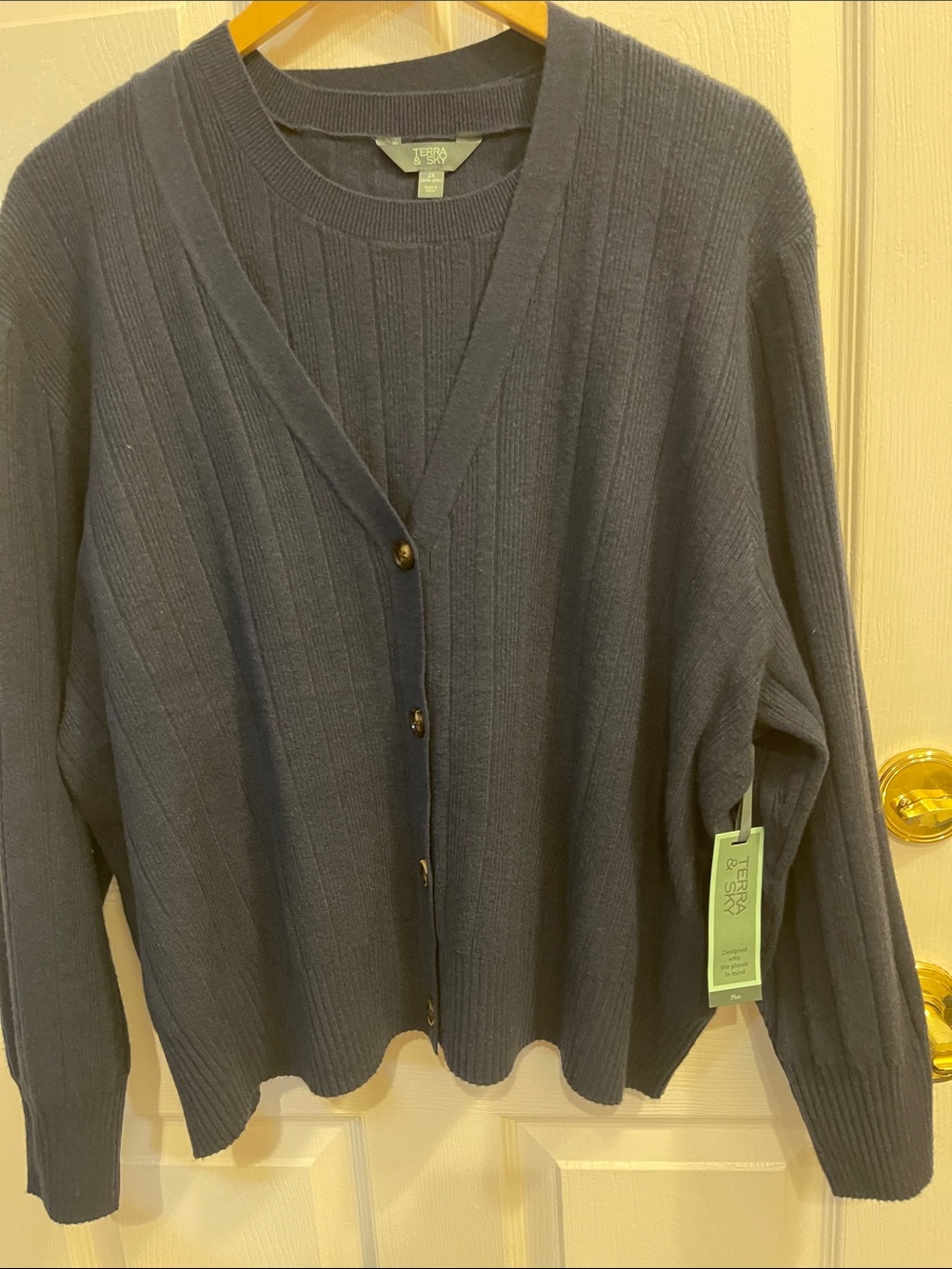 Terra & Sky Navy Ribbed Button-Front Cardigan Set  2 X